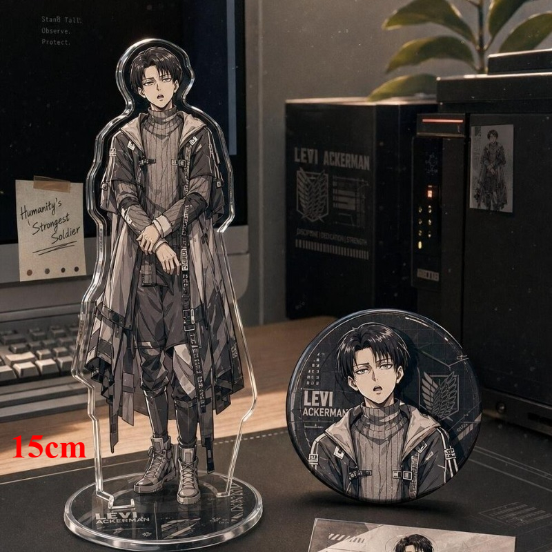 Windbreaker Anime Merchandise - Levi Ackerman Akrilik Stand Figürü Rozet